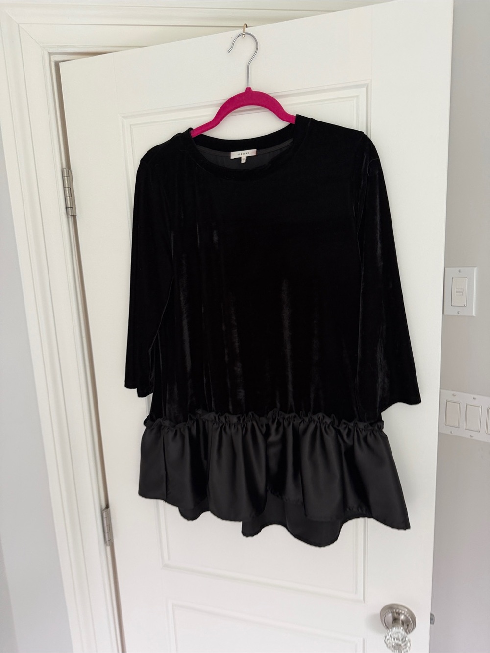 Pleione Black Velvet Ruffle Hem Tunic